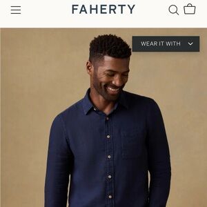 Faherty Men’s Laguna Linen Long-Sleeve Button-Down Shirt in Blue Arroyo Wash
